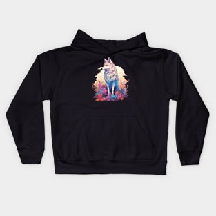 Colorful Wolf With Flowers Kids Hoodie